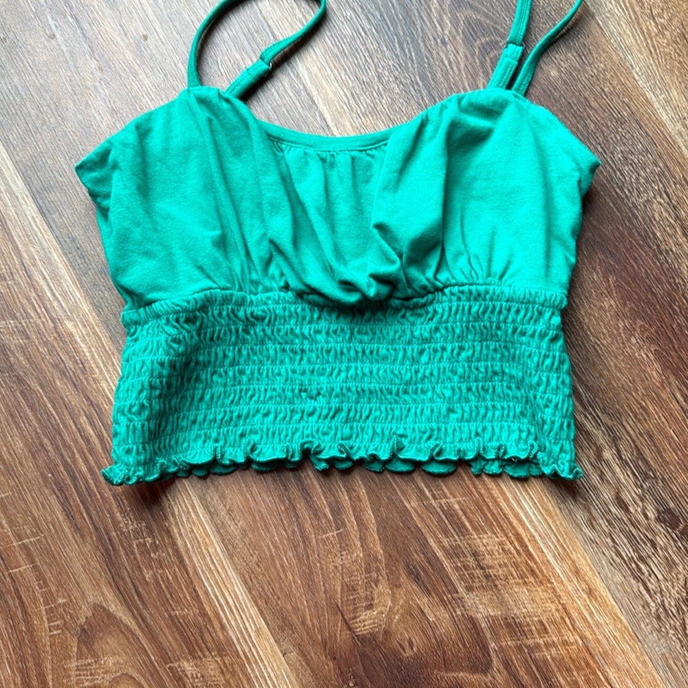 Hollister Green Smocked Camisole Crop Top